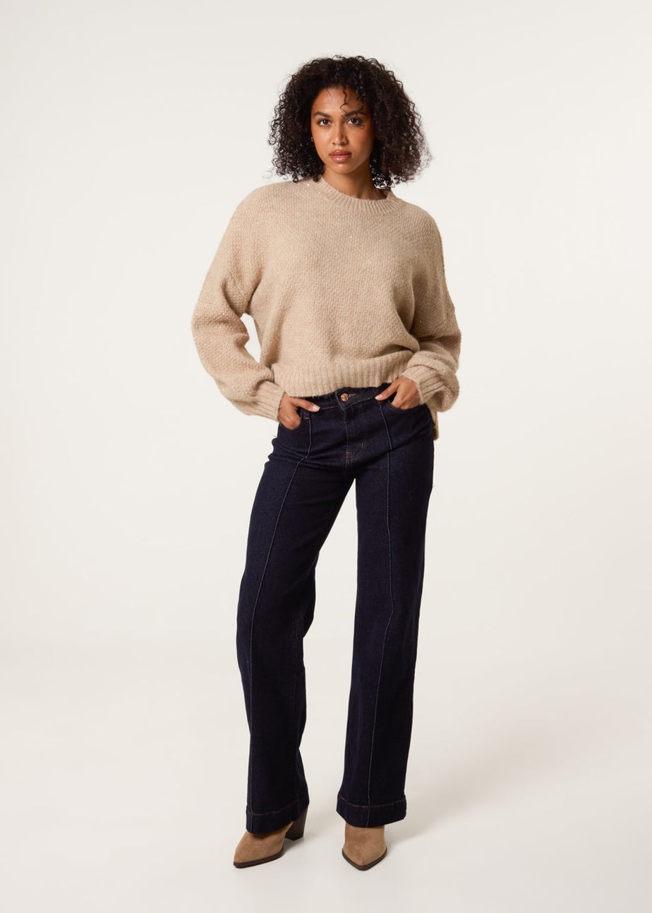 Blue Vanilla Beige Round Neck Sequin Detailed Jumper