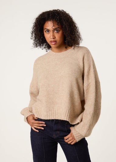 Blue Vanilla Beige Round Neck Sequin Detailed Jumper
