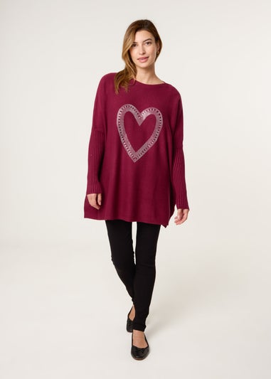 Blue Vanilla Red Heart Diamante Oversized Jumper
