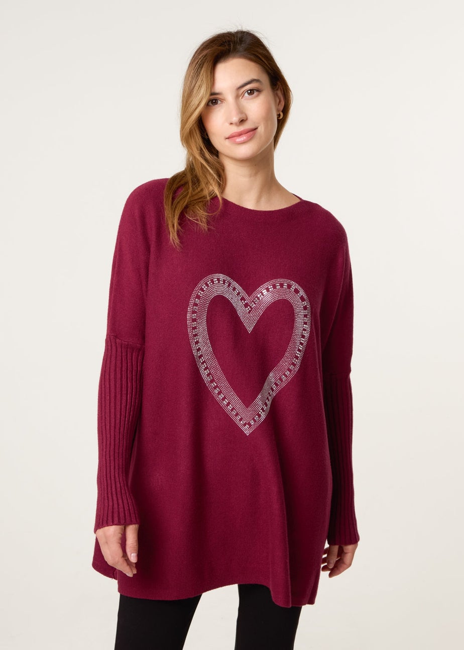 Blue Vanilla Red Heart Diamante Oversized Jumper