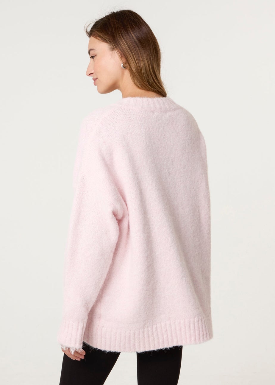 Blue Vanilla Pink Lace Trim V Neck Jumper