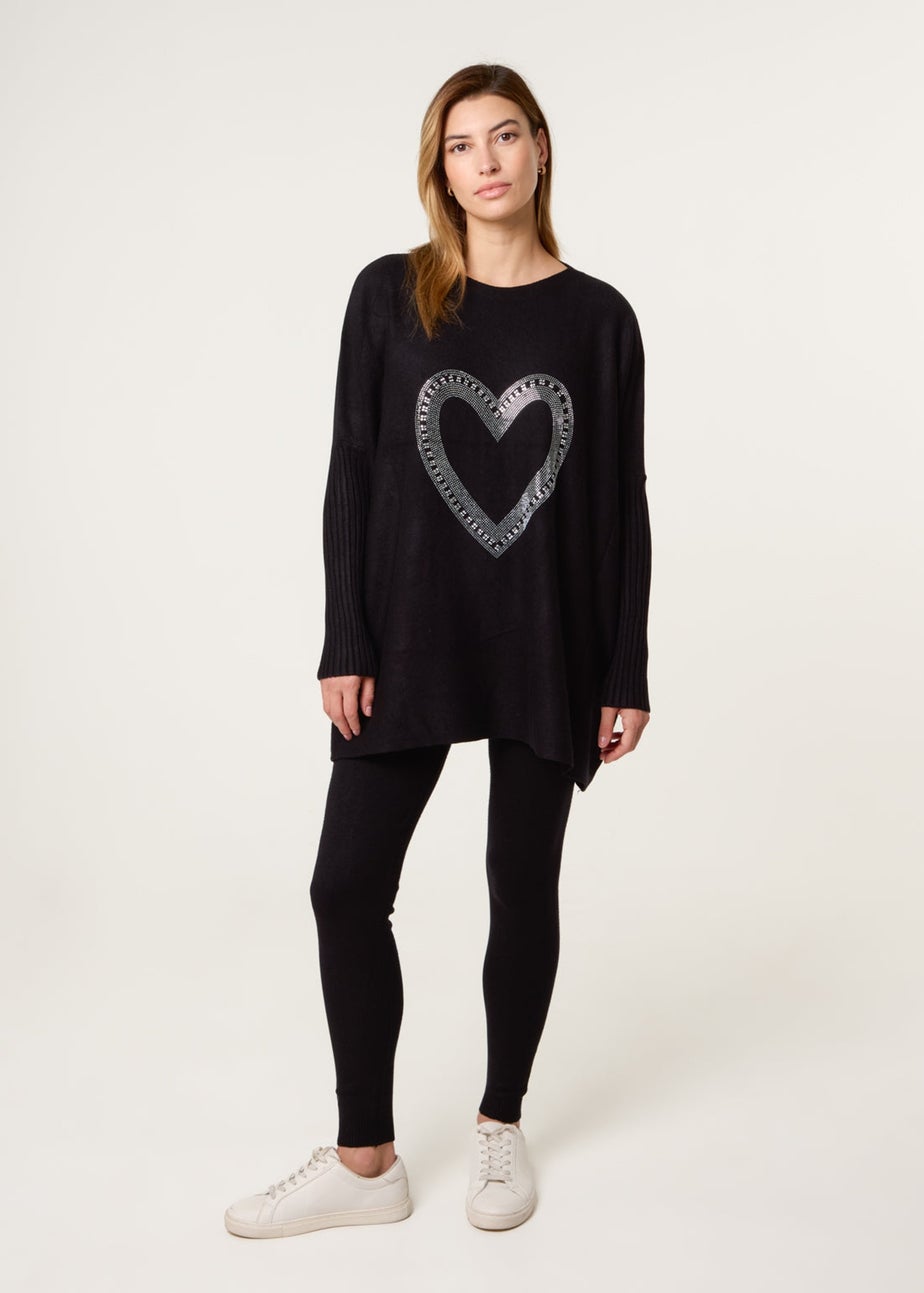 Blue Vanilla Black Heart Diamante Oversized Jumper