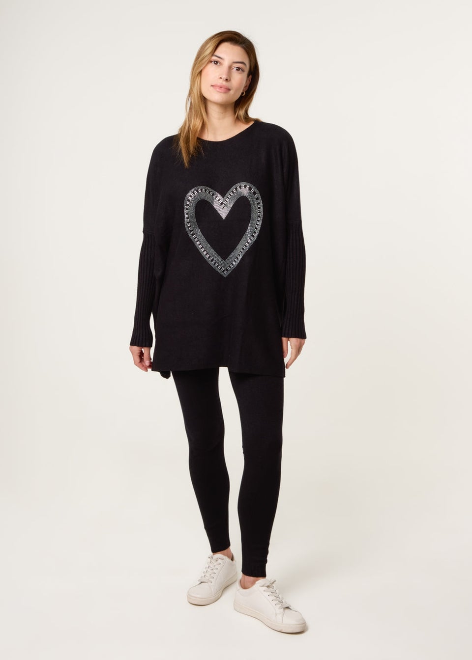 Blue Vanilla Black Heart Diamante Oversized Jumper