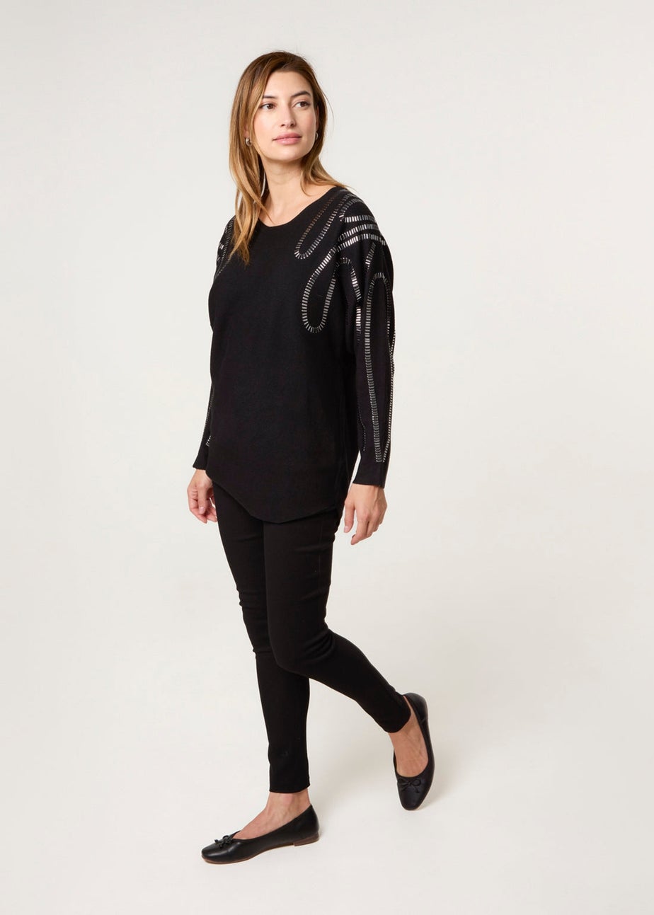 Blue Vanilla Black Embellished Shoulder Jumper