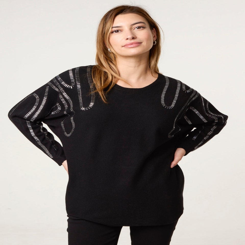 Blue Vanilla Black Embellished Shoulder Jumper