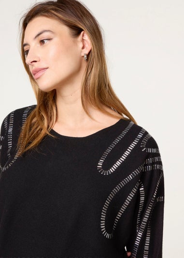 Blue Vanilla Black Embellished Shoulder Jumper