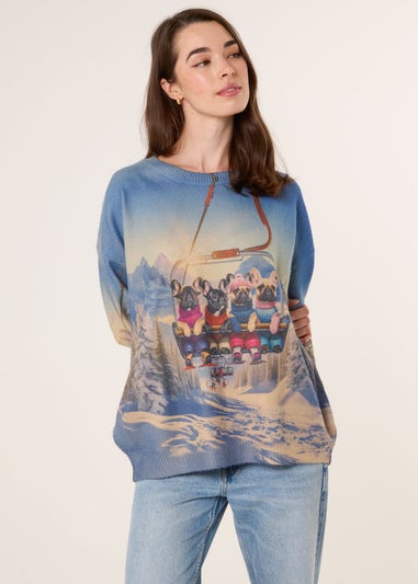 Blue Vanilla Blue Dog Print Long Sleeve Jumper