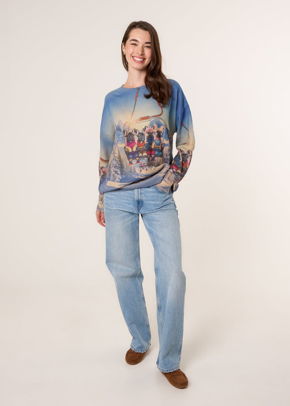 Blue Vanilla Blue Dog Print Long Sleeve Jumper