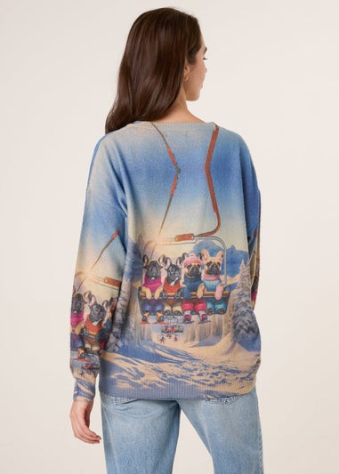 Blue Vanilla Blue Dog Print Long Sleeve Jumper