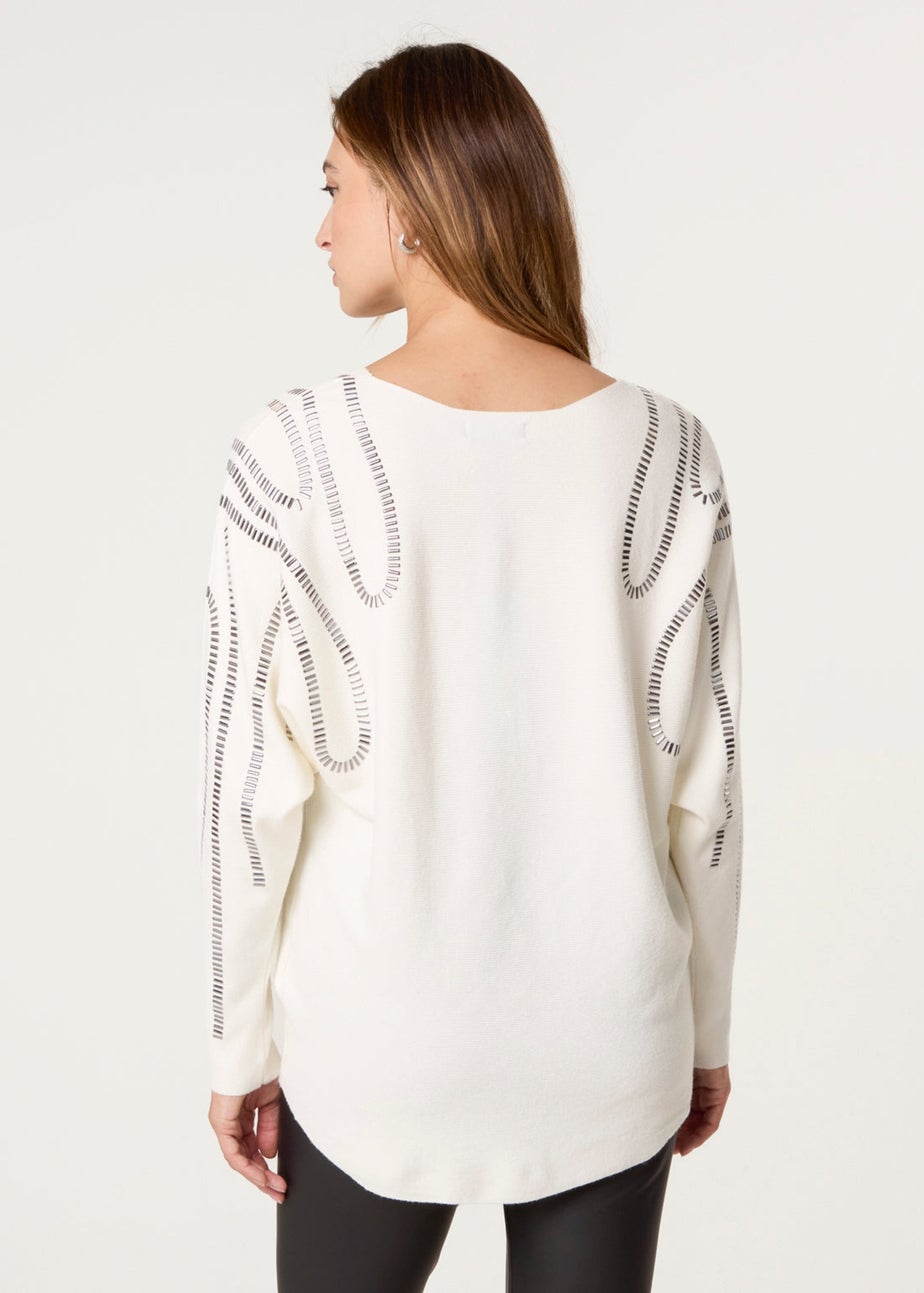 Blue Vanilla Ivory Embellished Shoulder Jumper