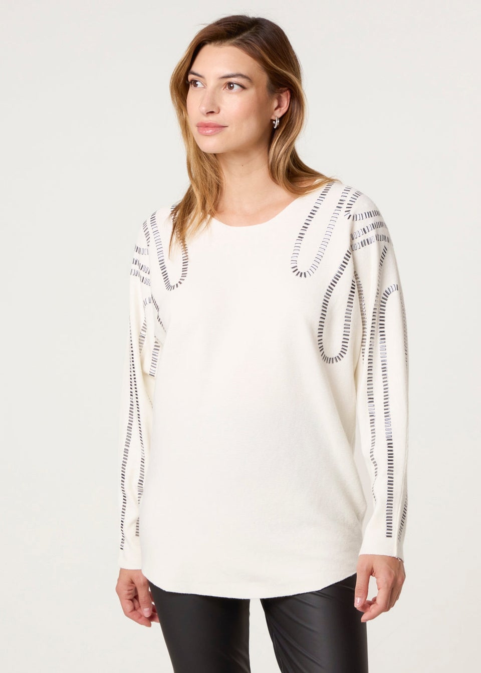 Blue Vanilla Ivory Embellished Shoulder Jumper