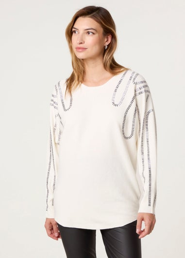 Blue Vanilla Ivory Embellished Shoulder Jumper