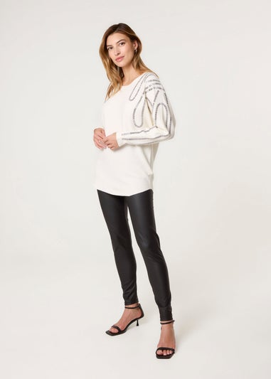 Blue Vanilla Ivory Embellished Shoulder Jumper