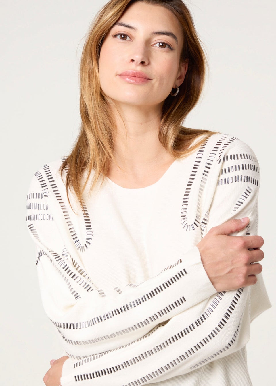 Blue Vanilla Ivory Embellished Shoulder Jumper