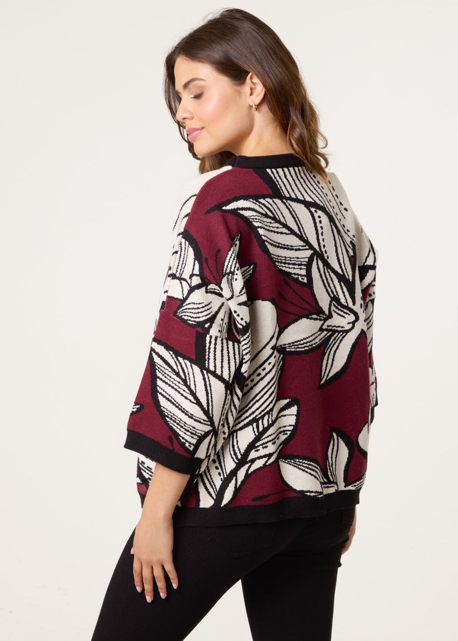 Blue Vanilla Burgundy Flower Pattern Jumper