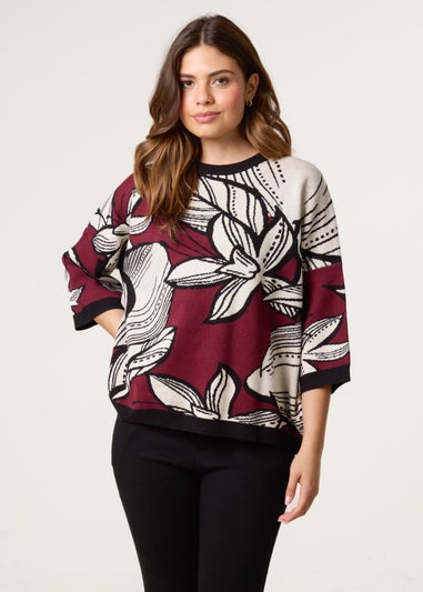 Blue Vanilla Burgundy Flower Pattern Jumper