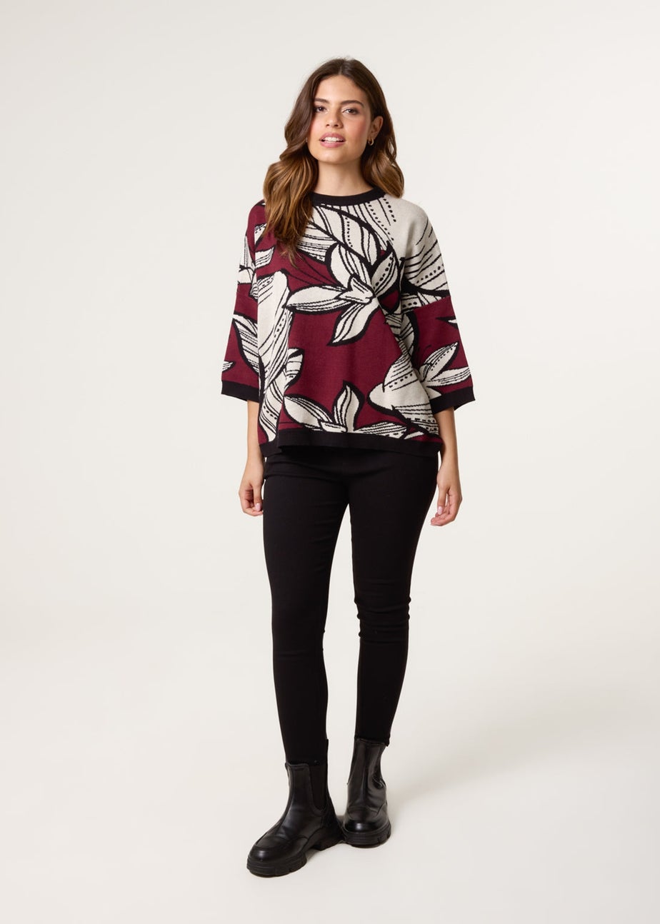 Blue Vanilla Burgundy Flower Pattern Jumper