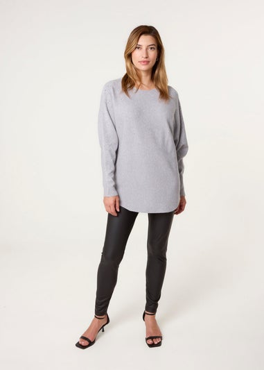 Blue Vanilla Grey Long Sleeve Diamante Detailed Batwing Jumper