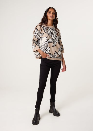 Blue Vanilla Beige Flower Pattern Jumper