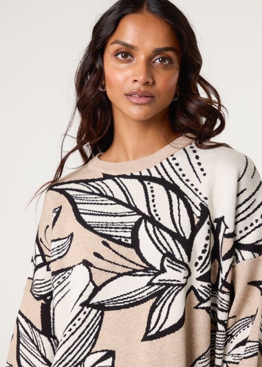 Blue Vanilla Beige Flower Pattern Jumper