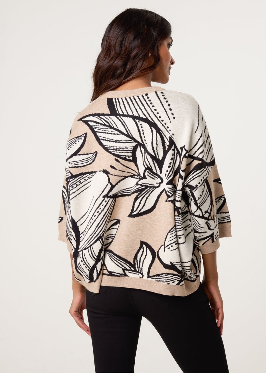 Blue Vanilla Beige Flower Pattern Jumper