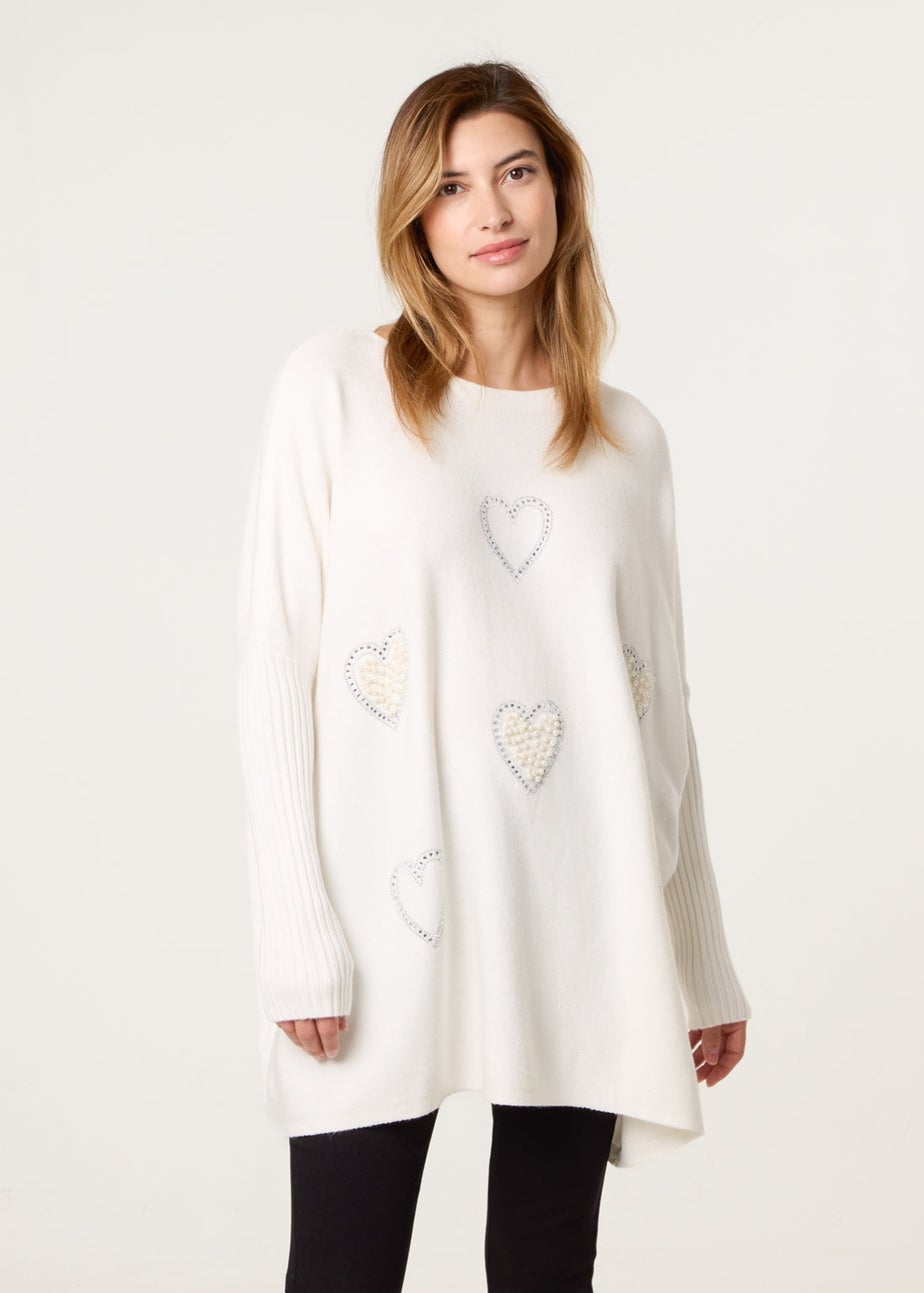 Blue Vanilla Ivory Embellished Oversized Heart Jumper