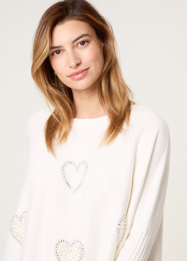 Blue Vanilla Ivory Embellished Oversized Heart Jumper