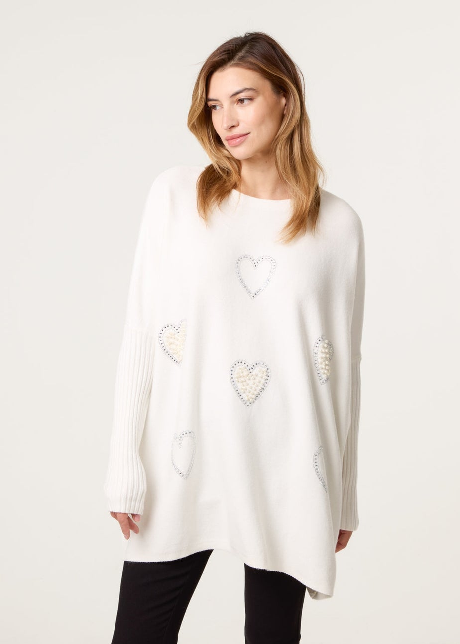 Blue Vanilla Ivory Embellished Oversized Heart Jumper