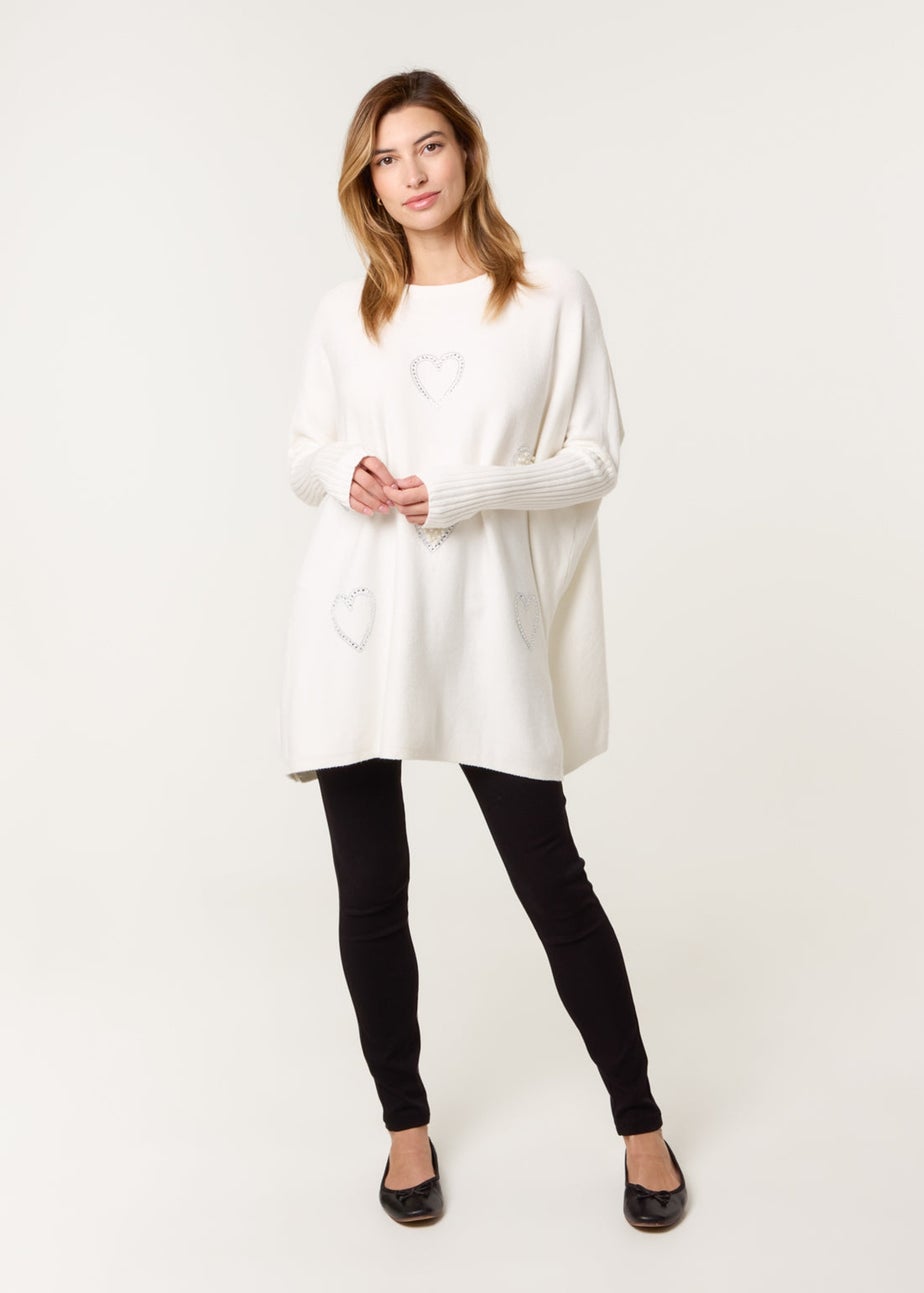 Blue Vanilla Ivory Embellished Oversized Heart Jumper