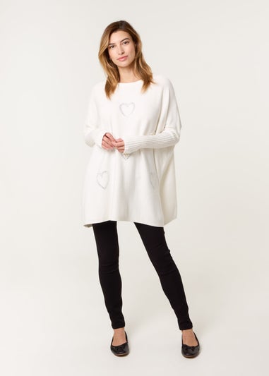 Blue Vanilla Ivory Embellished Oversized Heart Jumper