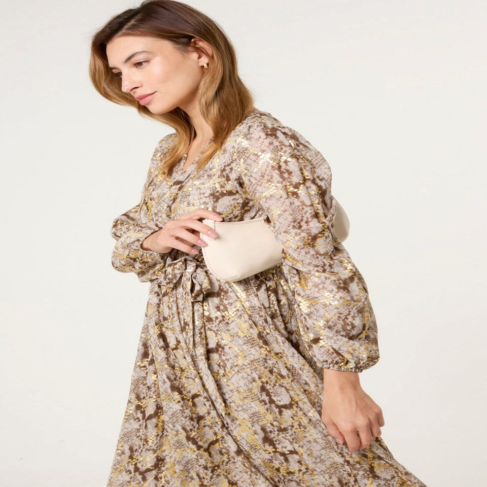 Blue Vanilla Gold Snake Print Long Dress