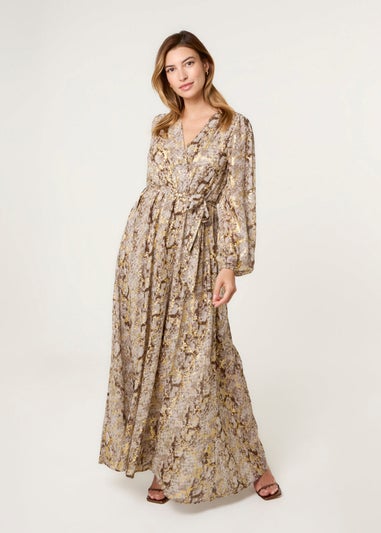 Blue Vanilla Gold Snake Print Long Dress