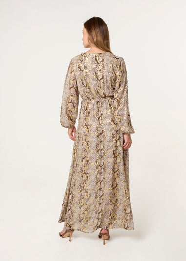 Blue Vanilla Gold Snake Print Long Dress