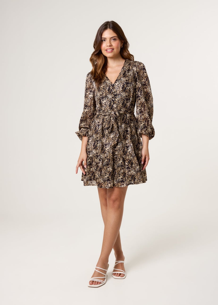 Blue Vanilla Black Button Up Belted Chiffon Mini Dress