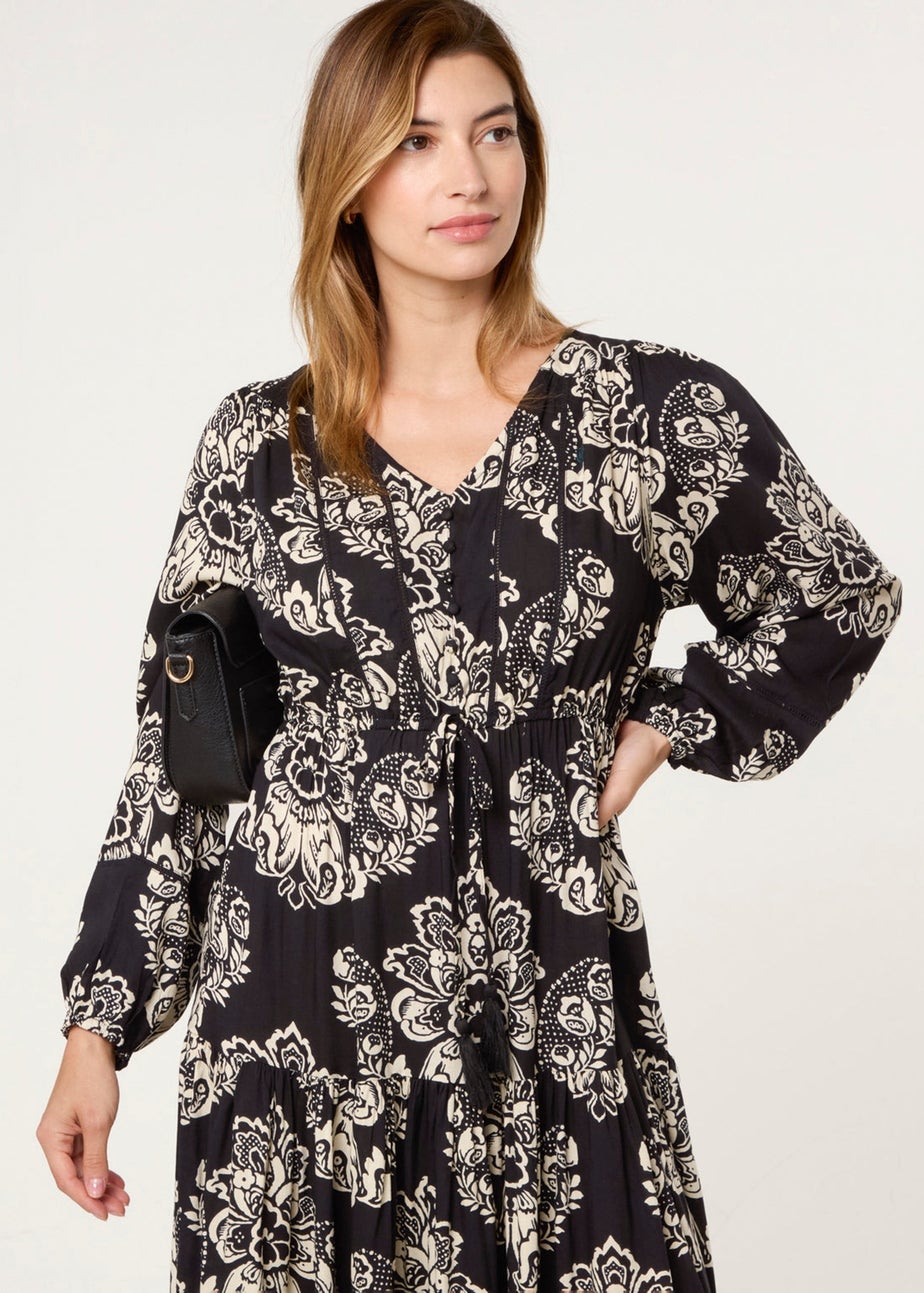 Blue Vanilla Black Button Front Midi Dress