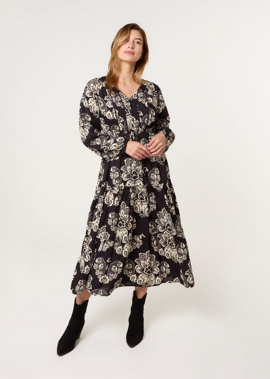 Blue Vanilla Black Button Front Midi Dress