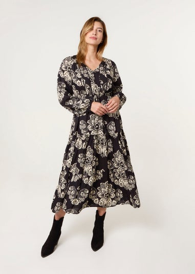 Blue Vanilla Black Button Front Midi Dress