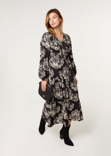 Blue Vanilla Black Button Front Midi Dress