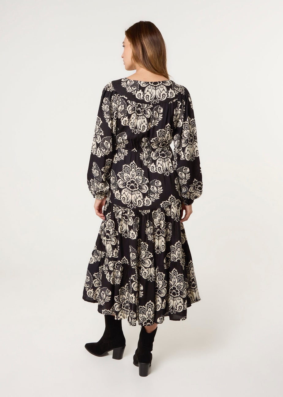 Blue Vanilla Black Button Front Midi Dress