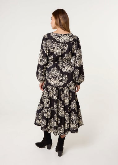 Blue Vanilla Black Button Front Midi Dress