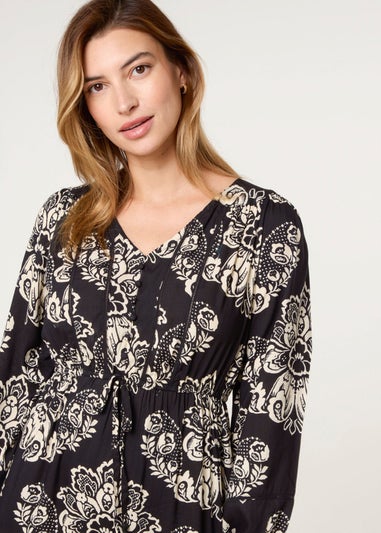 Blue Vanilla Black Button Front Midi Dress