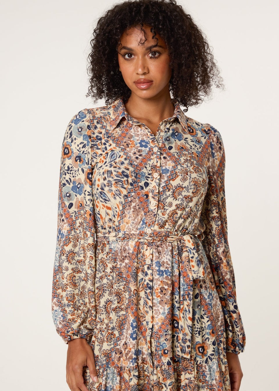 Blue Vanilla Beige Belted Mini Shirt Dress