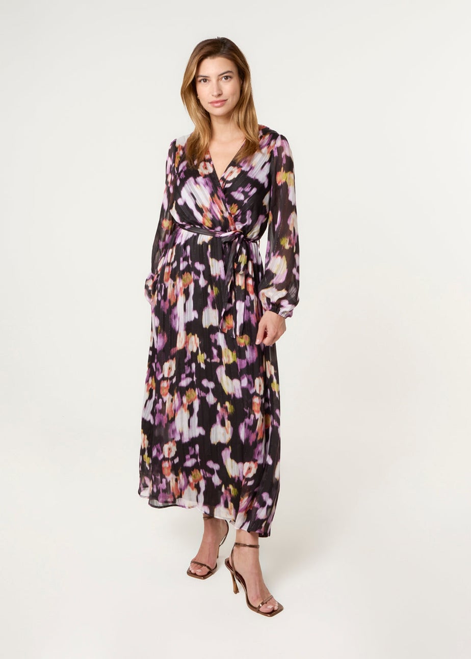 Blue Vanilla Black Lurex Watercolour Wrap Maxi Dress