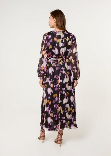 Blue Vanilla Black Lurex Watercolour Wrap Maxi Dress