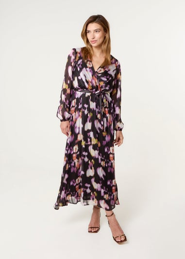 Blue Vanilla Black Lurex Watercolour Wrap Maxi Dress