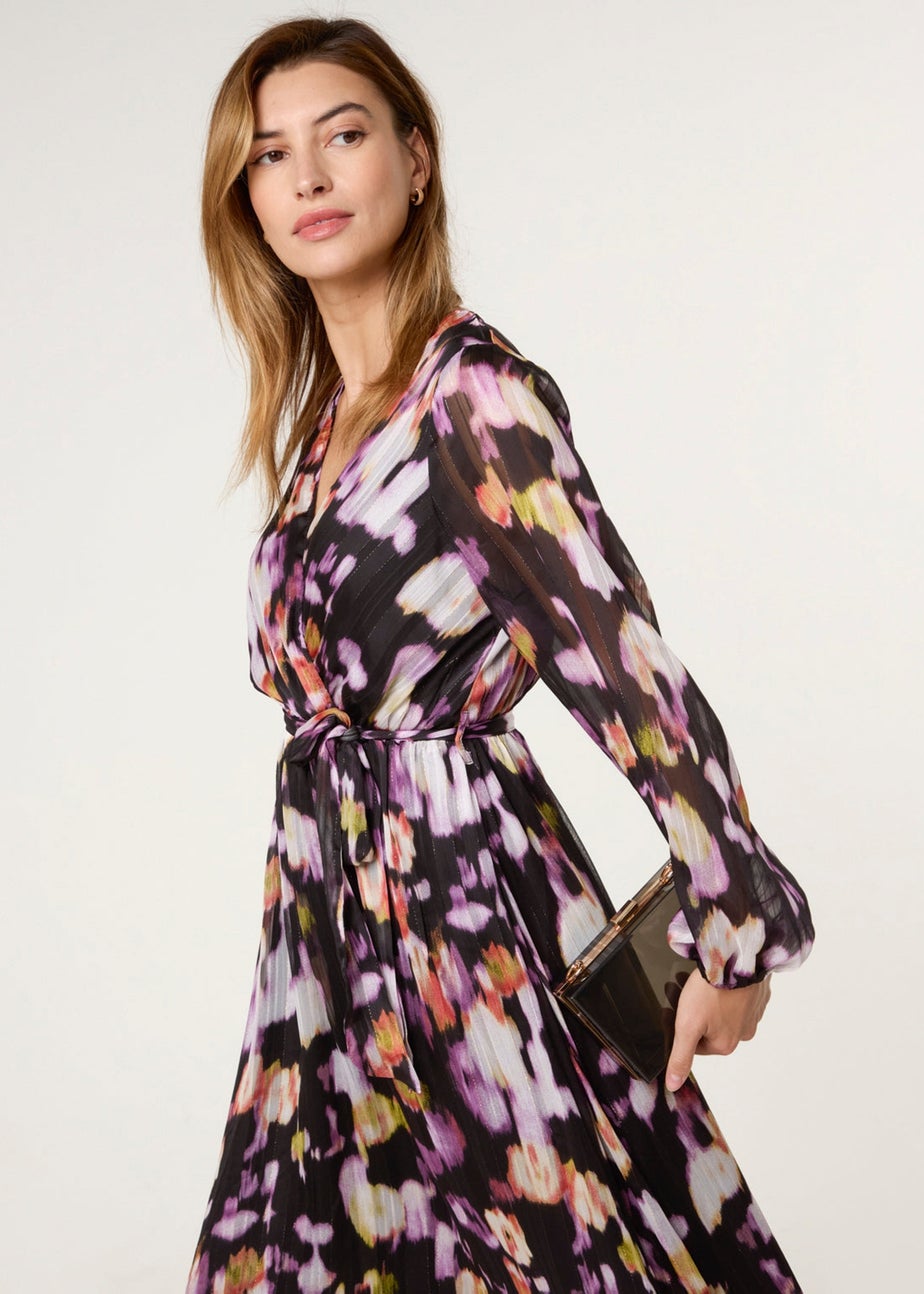 Blue Vanilla Black Lurex Watercolour Wrap Maxi Dress