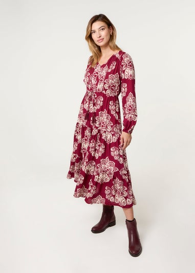 Blue Vanilla Red Button Front Midi Dress