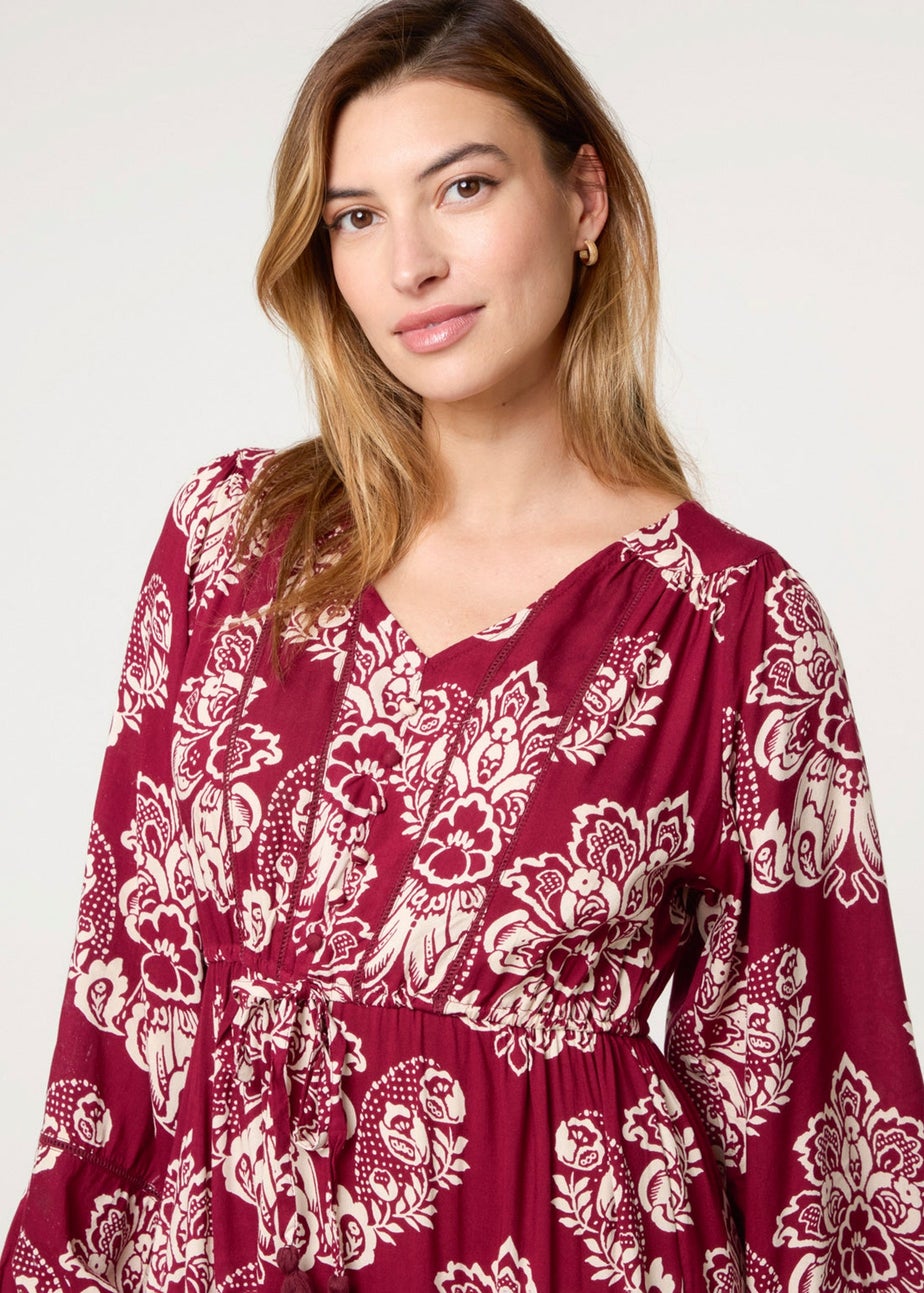 Blue Vanilla Red Button Front Midi Dress