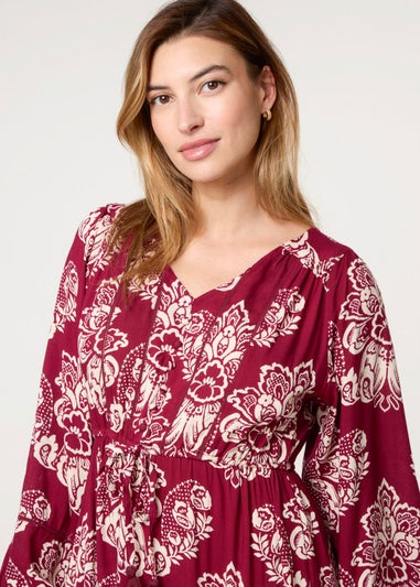 Blue Vanilla Red Button Front Midi Dress