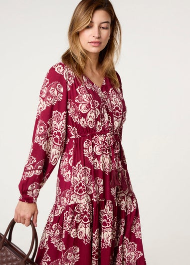 Blue Vanilla Red Button Front Midi Dress